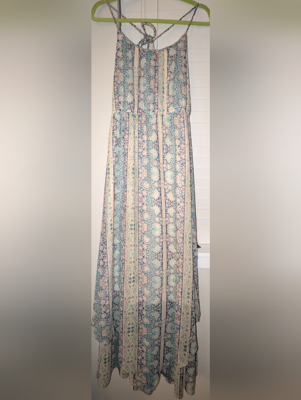 Floral Stripe Maxi Dress - Pastel Pink & Blue